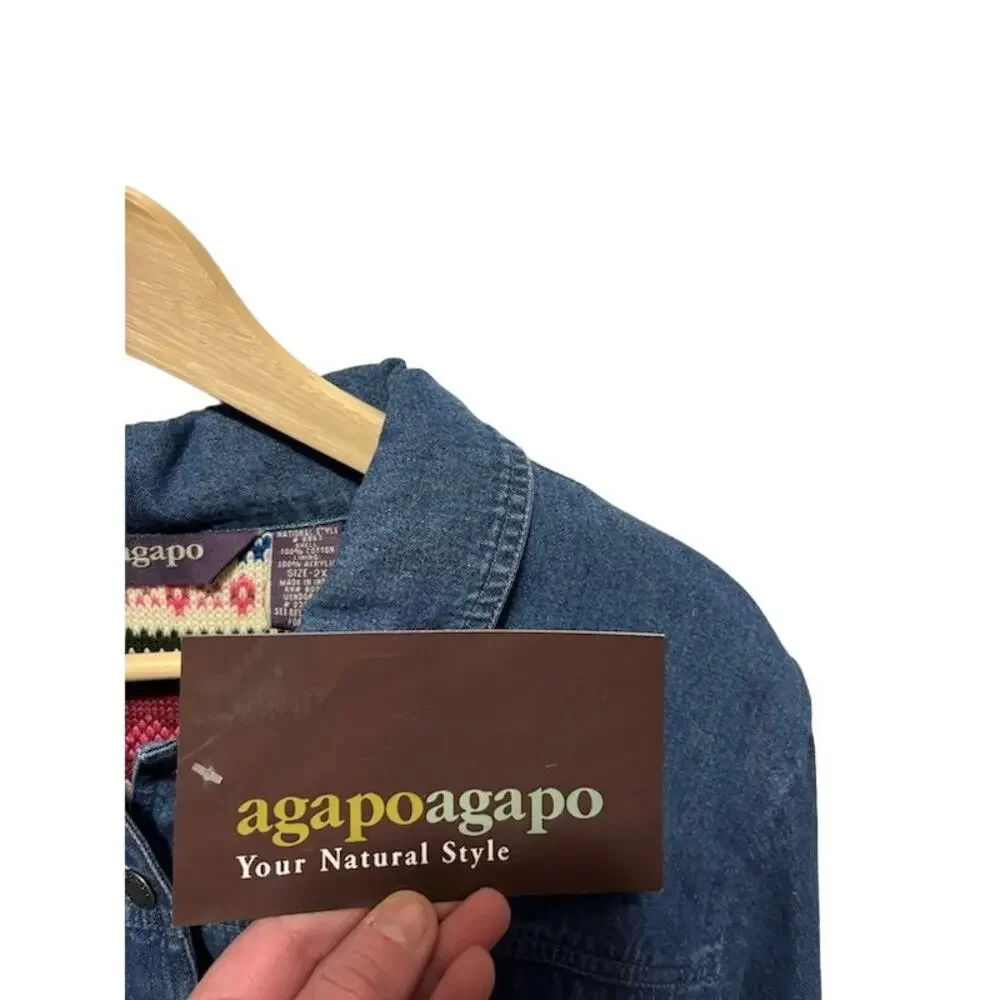 Denim Agapo shirt jean jacket sweater lined sz 2XL. Shacket!